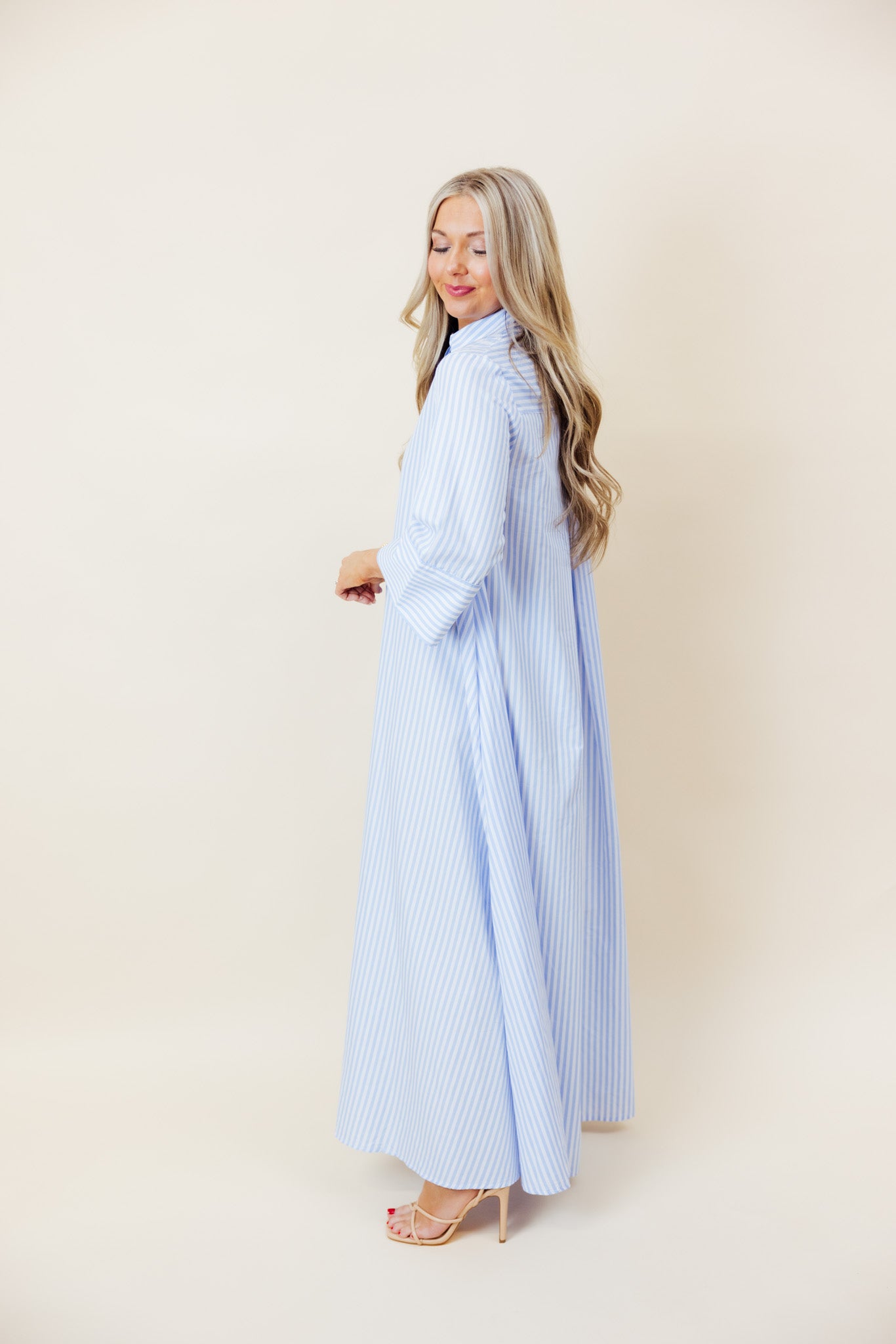 Blue Striped Maxi Shirt Dress