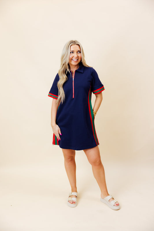 Navy Striped Casual Dress