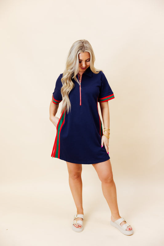 Navy Striped Casual Dress