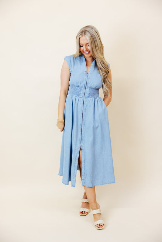 Blue Denim Zip Mini Dress