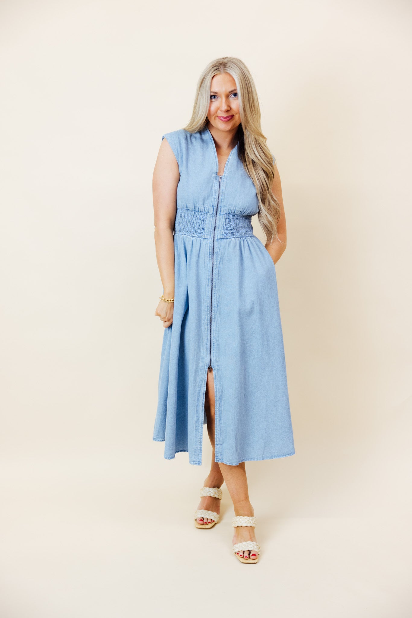 Blue Denim Zip Mini Dress