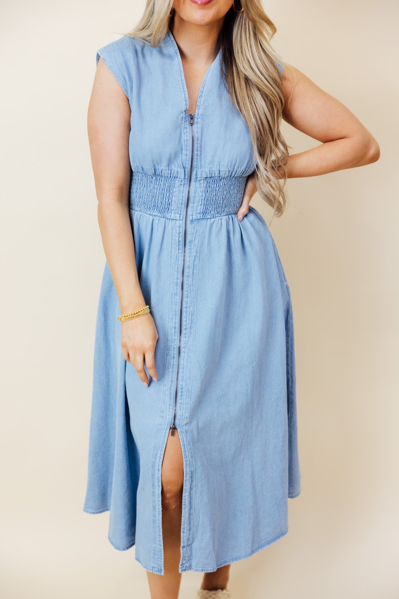 Blue Denim Zip Mini Dress