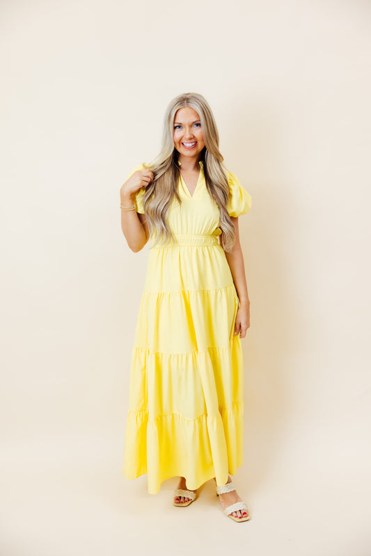 Lemon Tiered Midi Dress