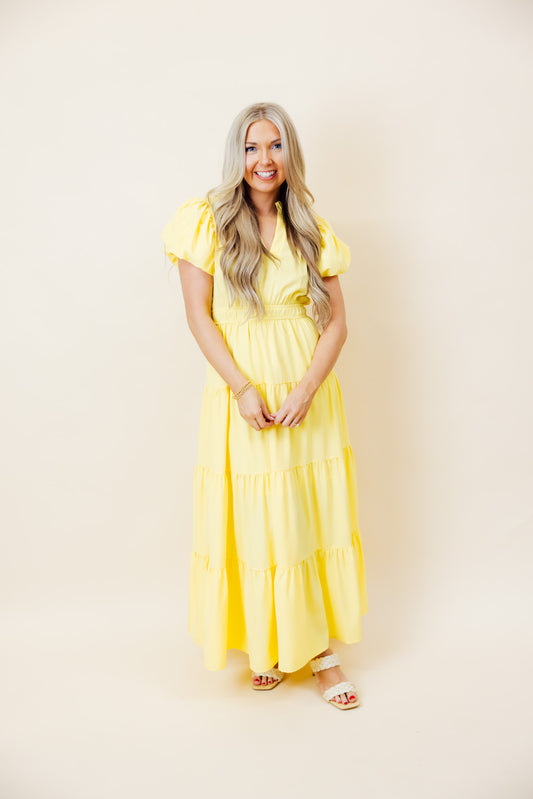 Lemon Tiered Midi Dress