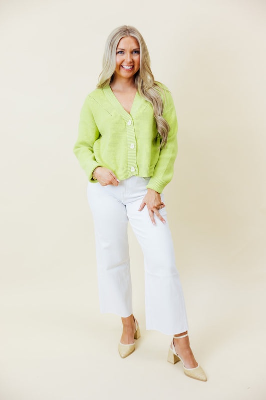 Lime Cropped Cardigan