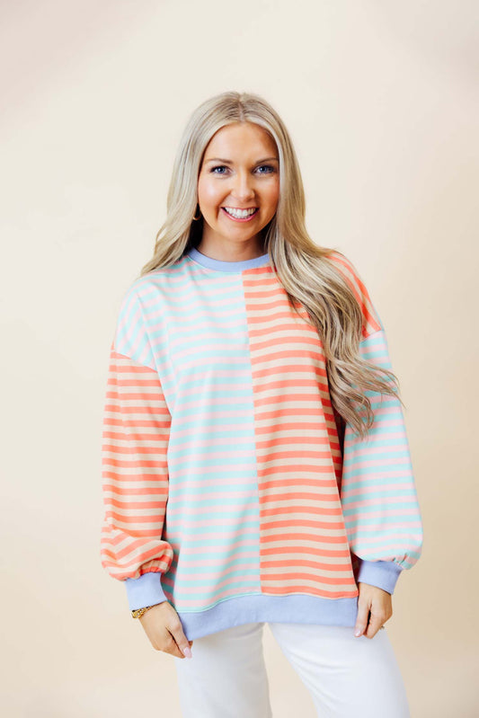 Mint/Peach Striped Top