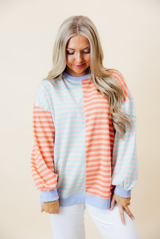 Mint/Peach Striped Top