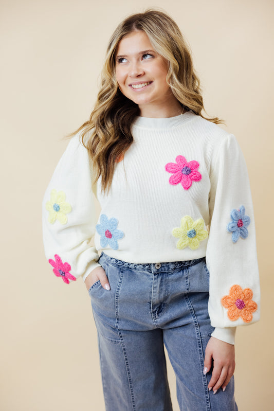 Cream 3D Floral Sweater