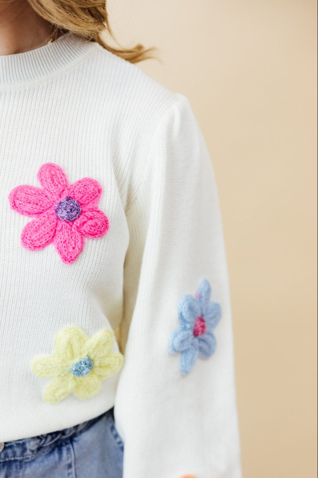 Cream 3D Floral Sweater