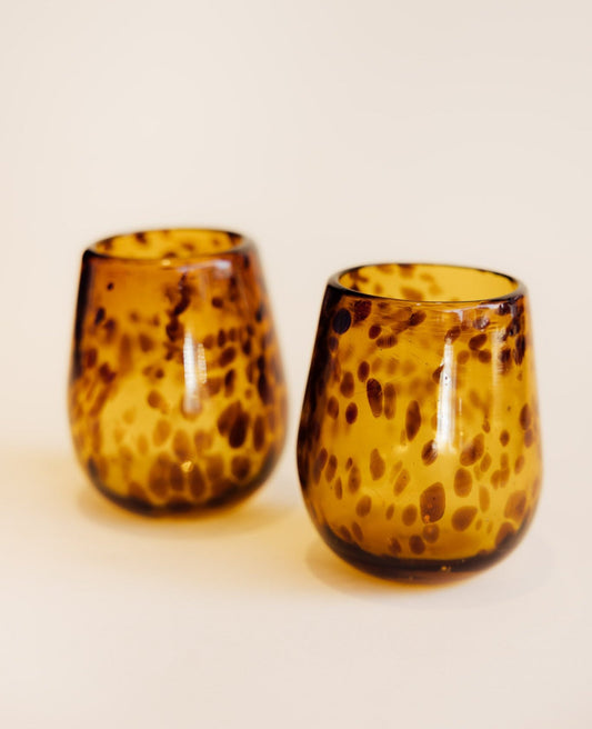 Amber Speckled Stemless Wine Glass Set