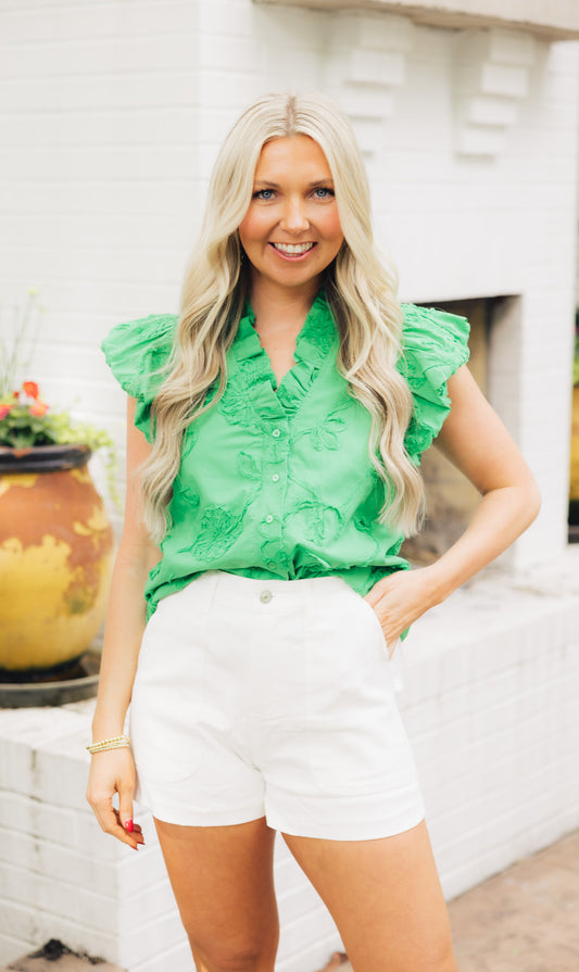 Floral Applique Flutter Top