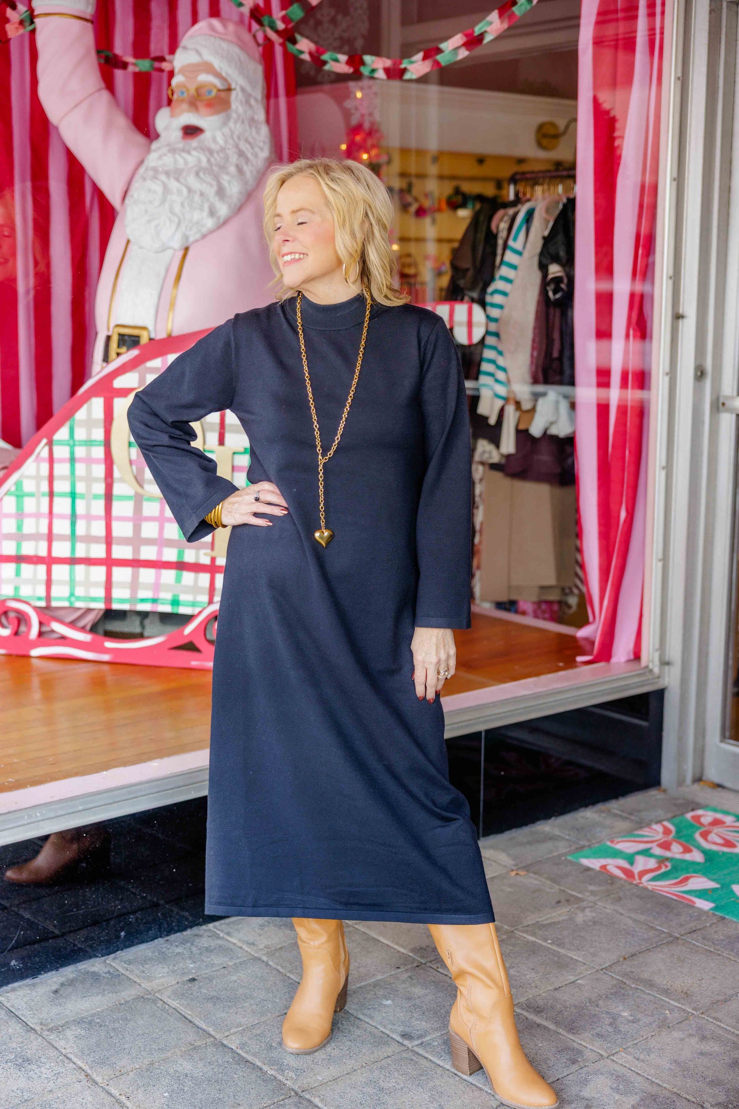 Solid Mock Neck Sweater Dress