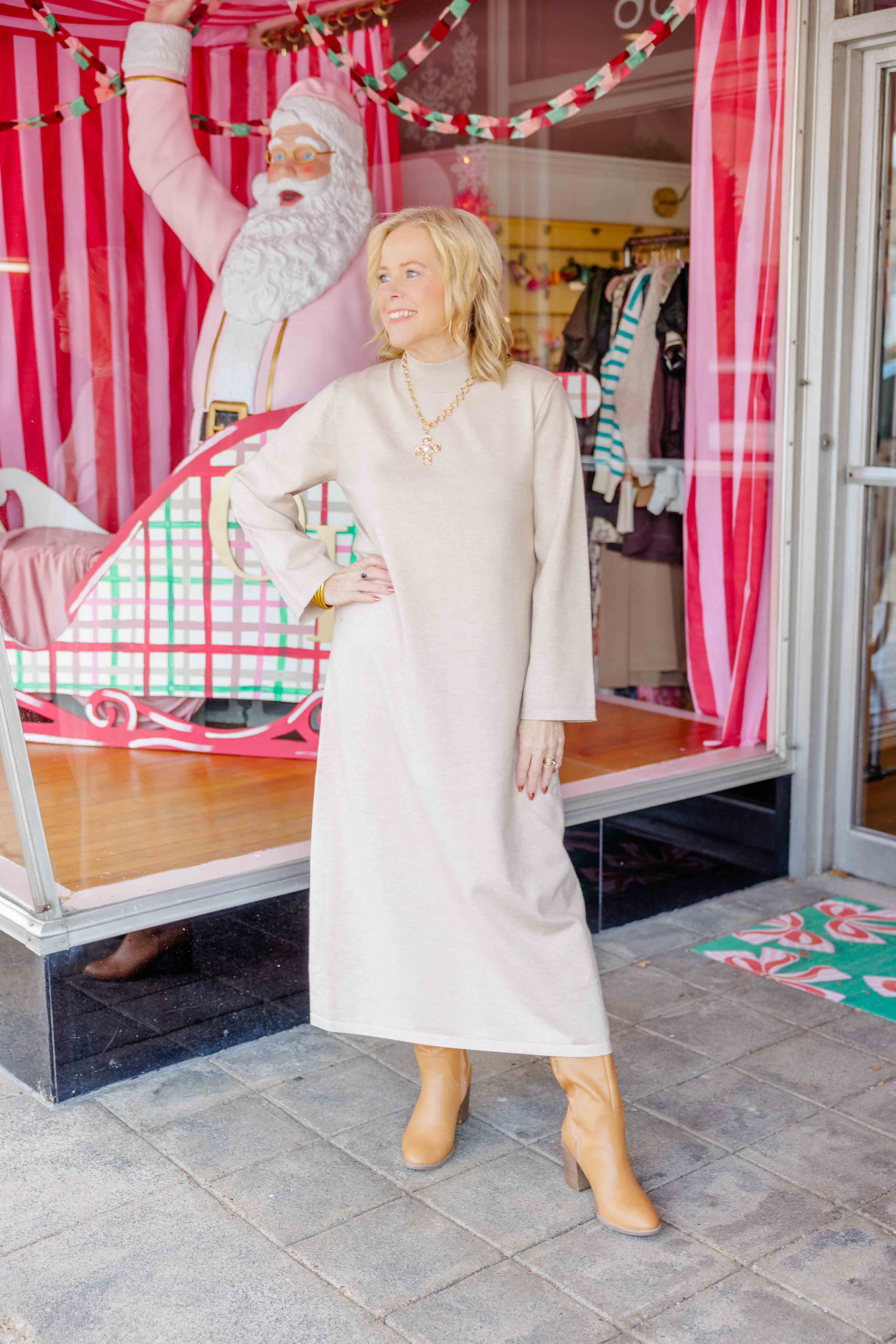 Solid Mock Neck Sweater Dress