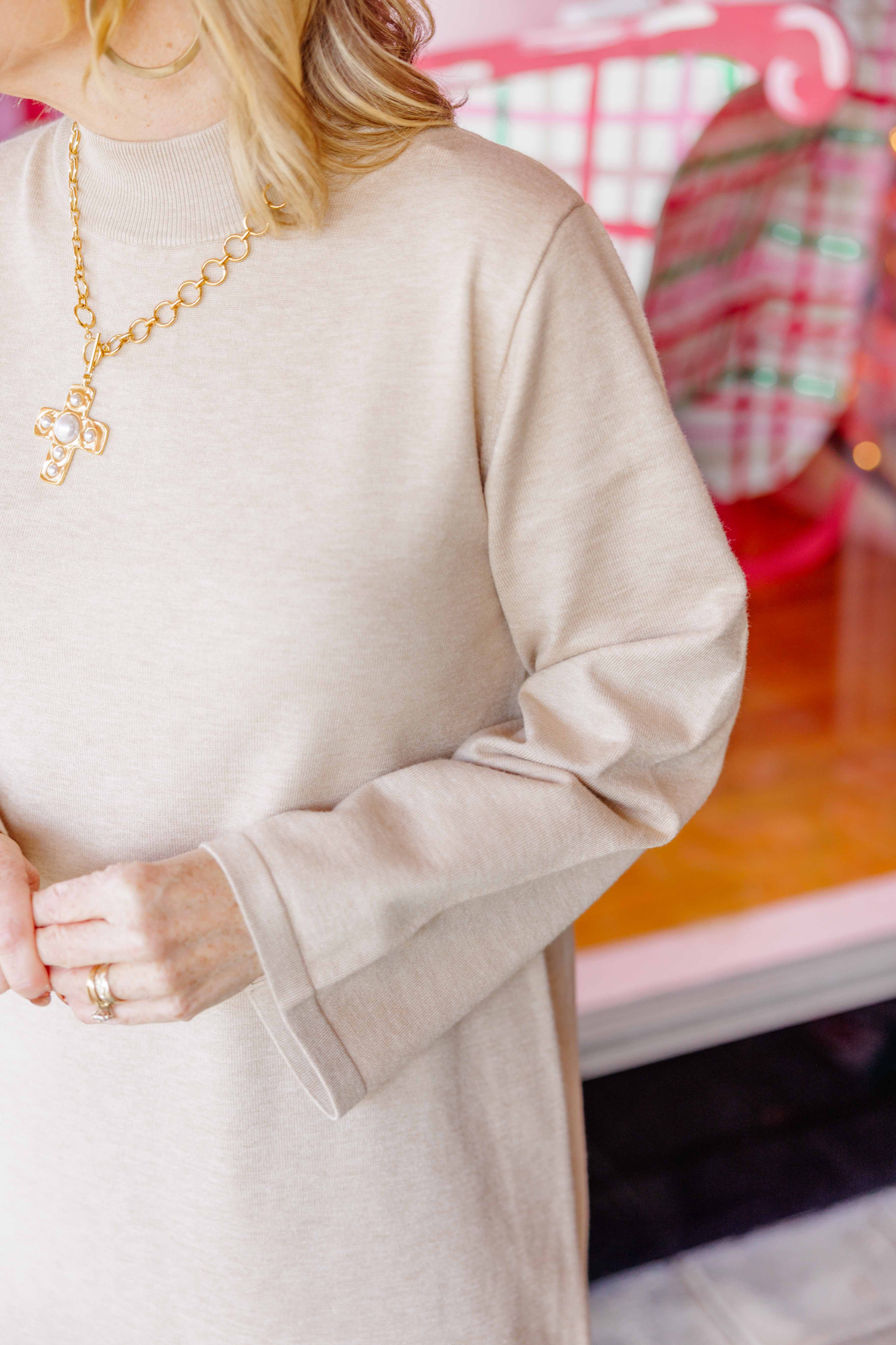 Solid Mock Neck Sweater Dress