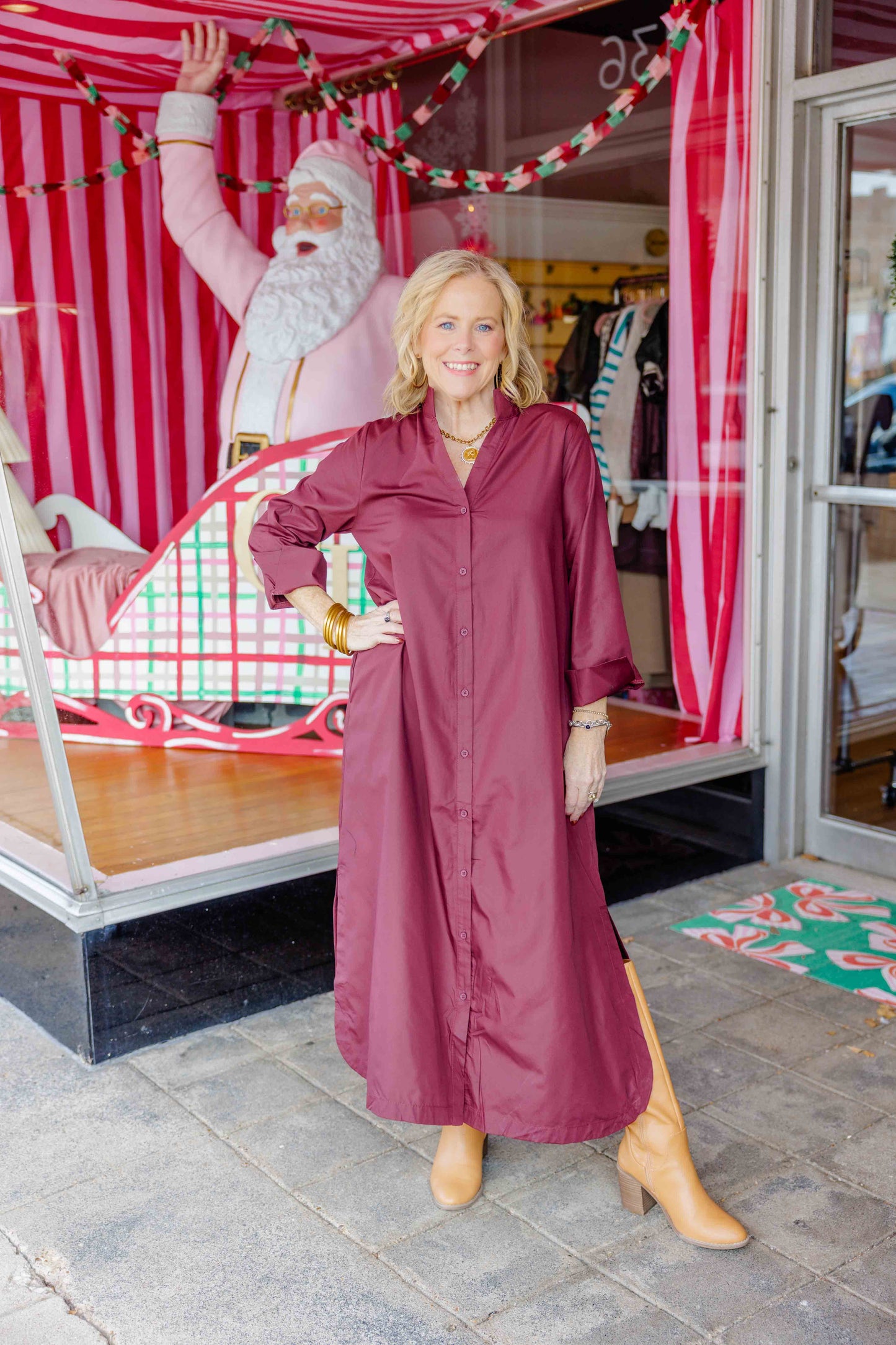 Solid Button Down Midi Dress