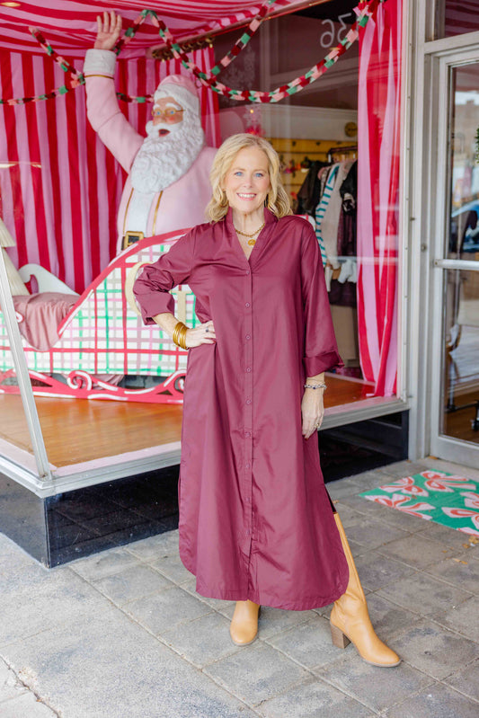 Solid Button Down Midi Dress