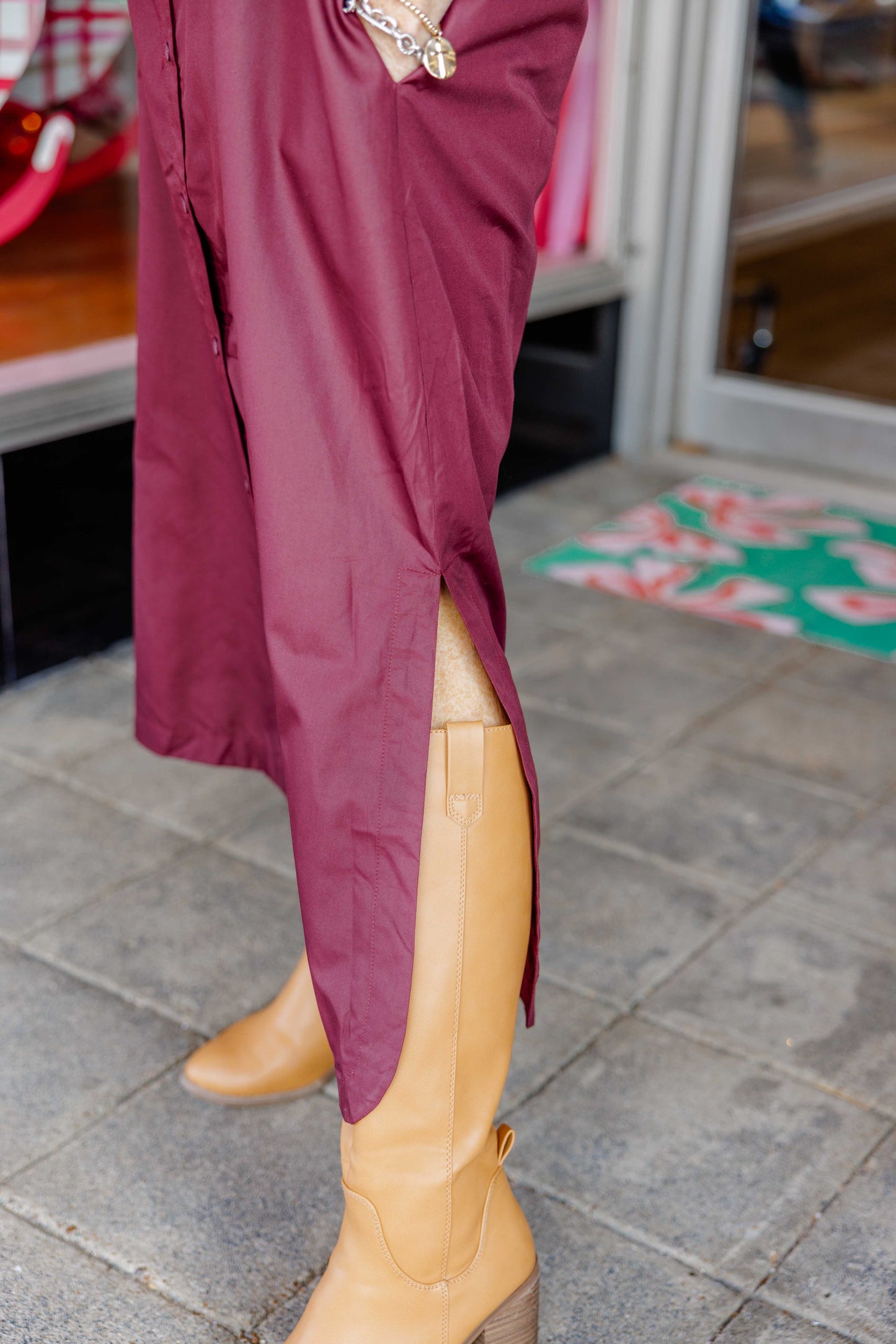 Solid Button Down Midi Dress