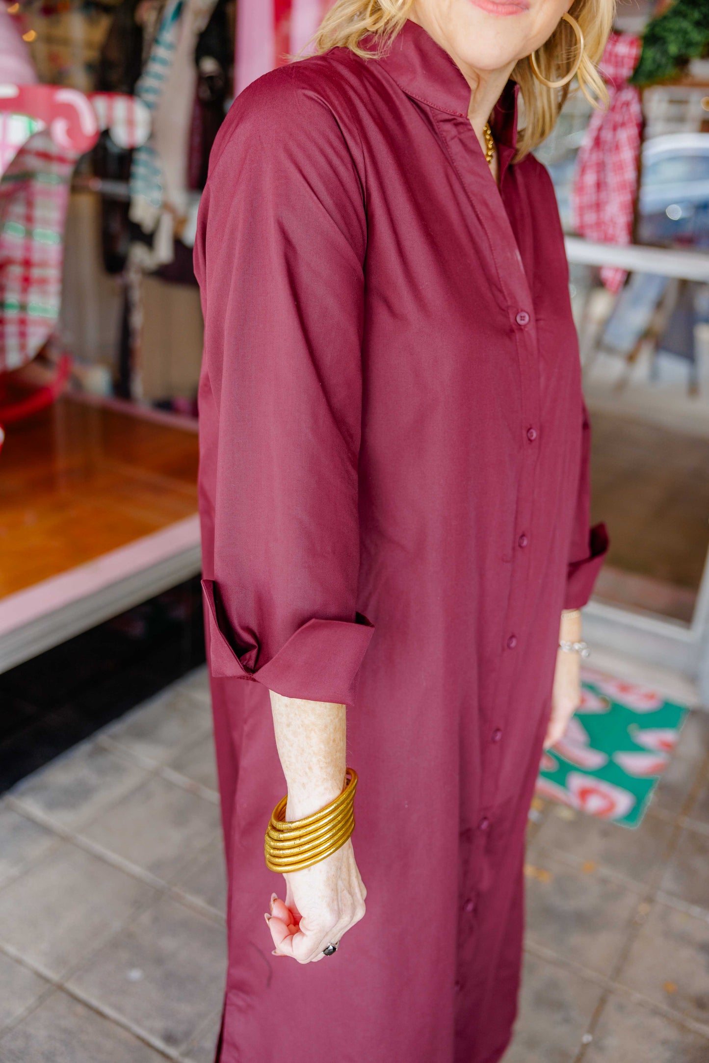 Solid Button Down Midi Dress