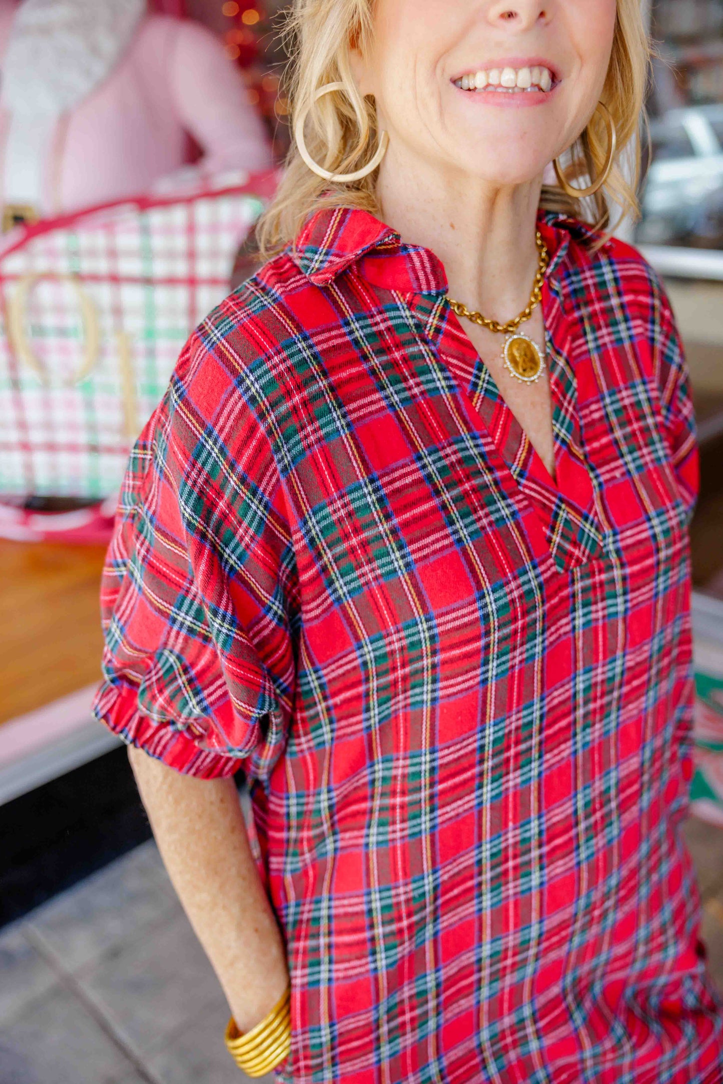 Red Tartan Midi Dress