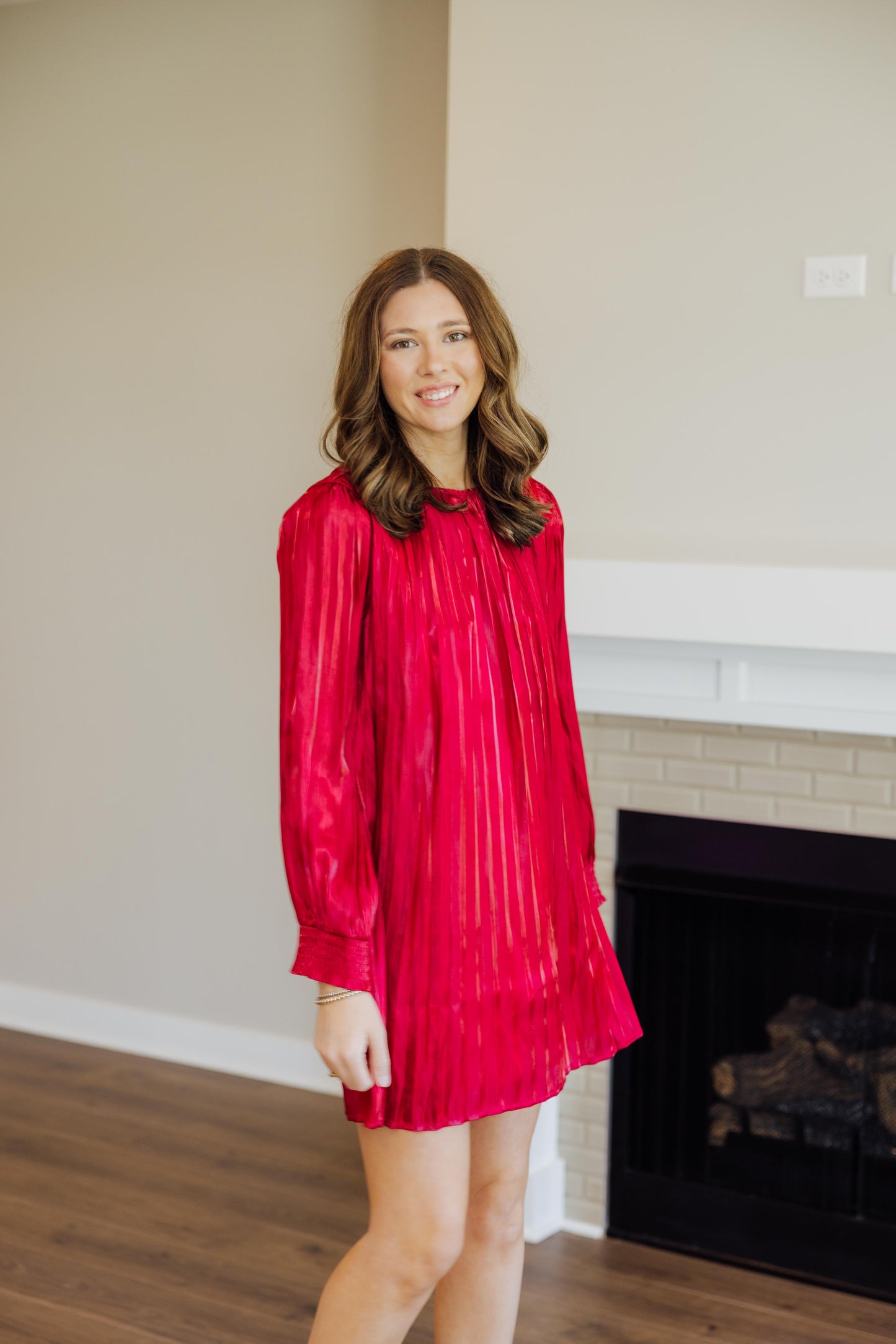 Red Pleated Mini Dress