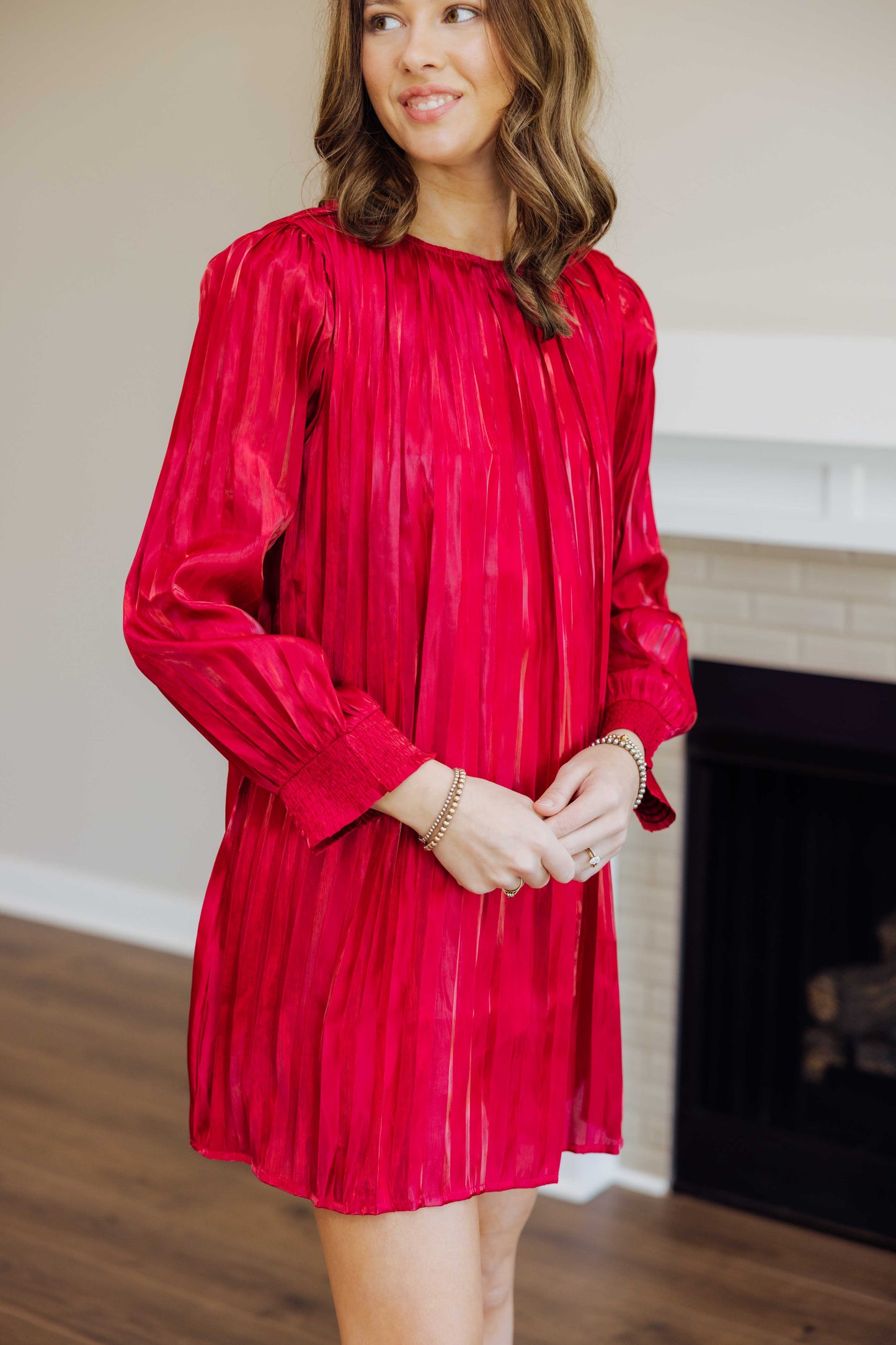 Red Pleated Mini Dress