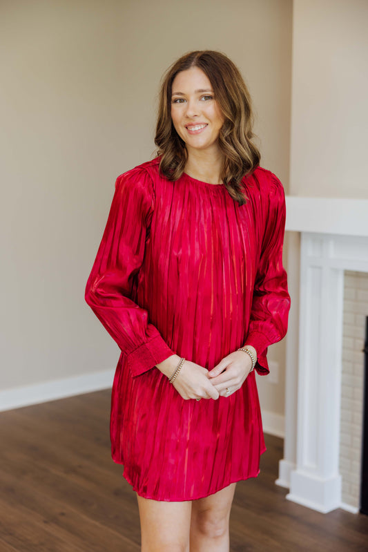 Red Pleated Mini Dress