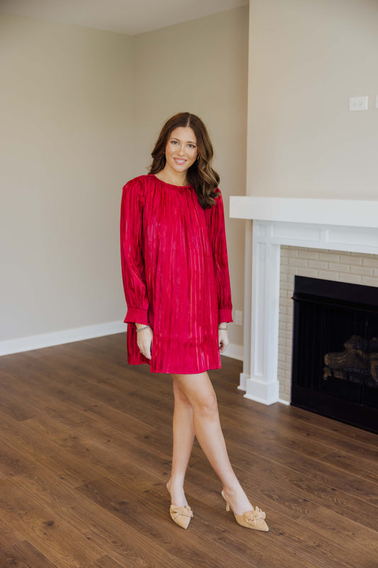 Red Pleated Mini Dress
