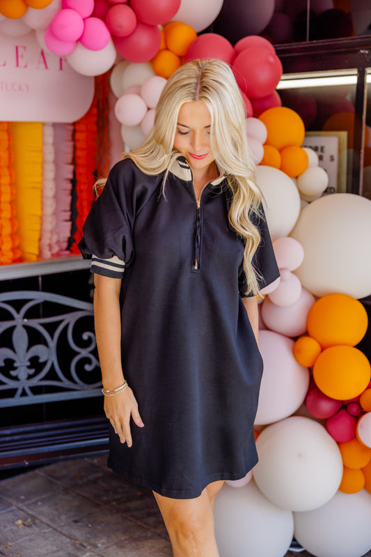 Black Ribbed Trim Mini Dress