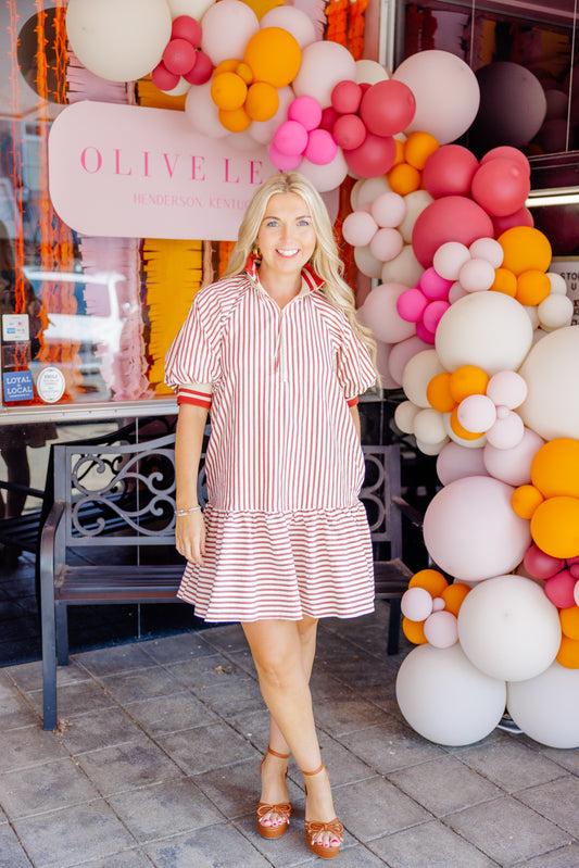 Brick Striped Hem Mini Dress