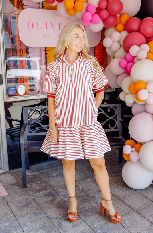 Brick Striped Hem Mini Dress