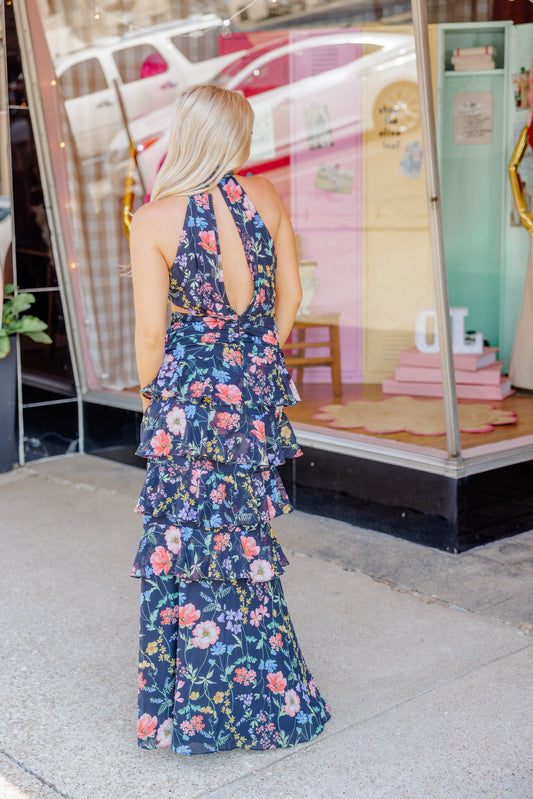 Black Floral Cut Out Maxi Dress
