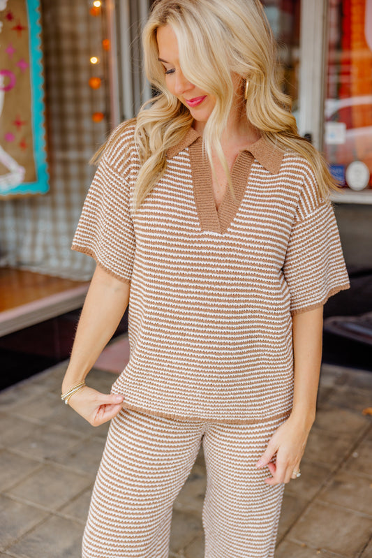 Mocha Striped Sweater Pant Set