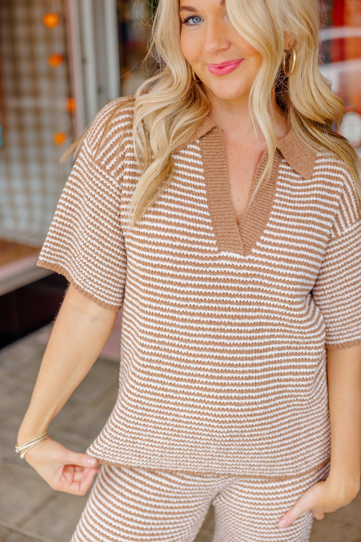 Mocha Striped Sweater Pant Set