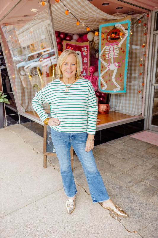 Green/Cream Striped Top