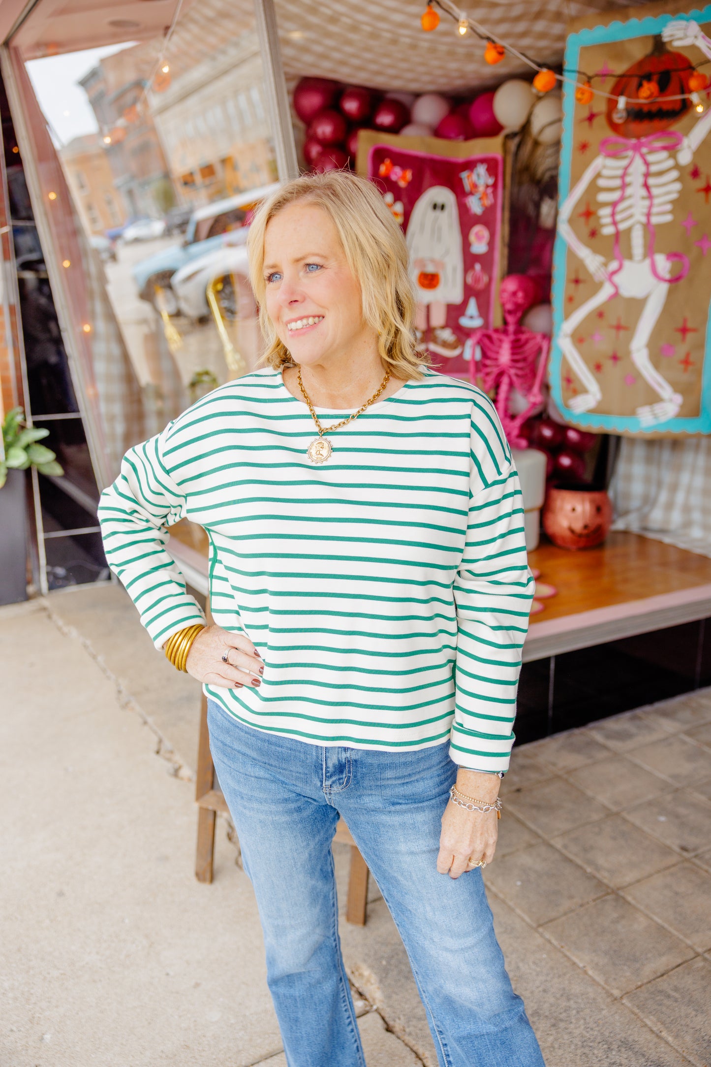 Green/Cream Striped Top