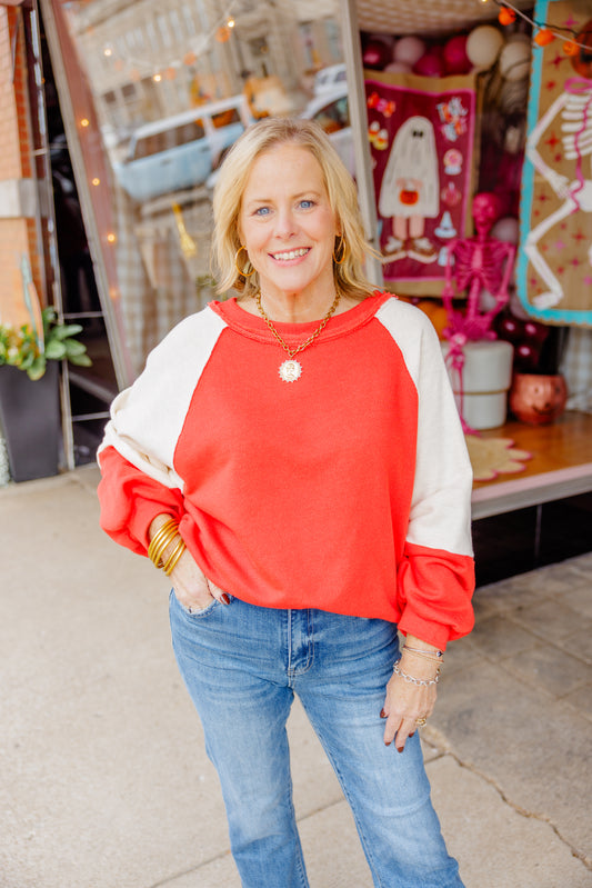 Red Contrast Sweatshirt Top