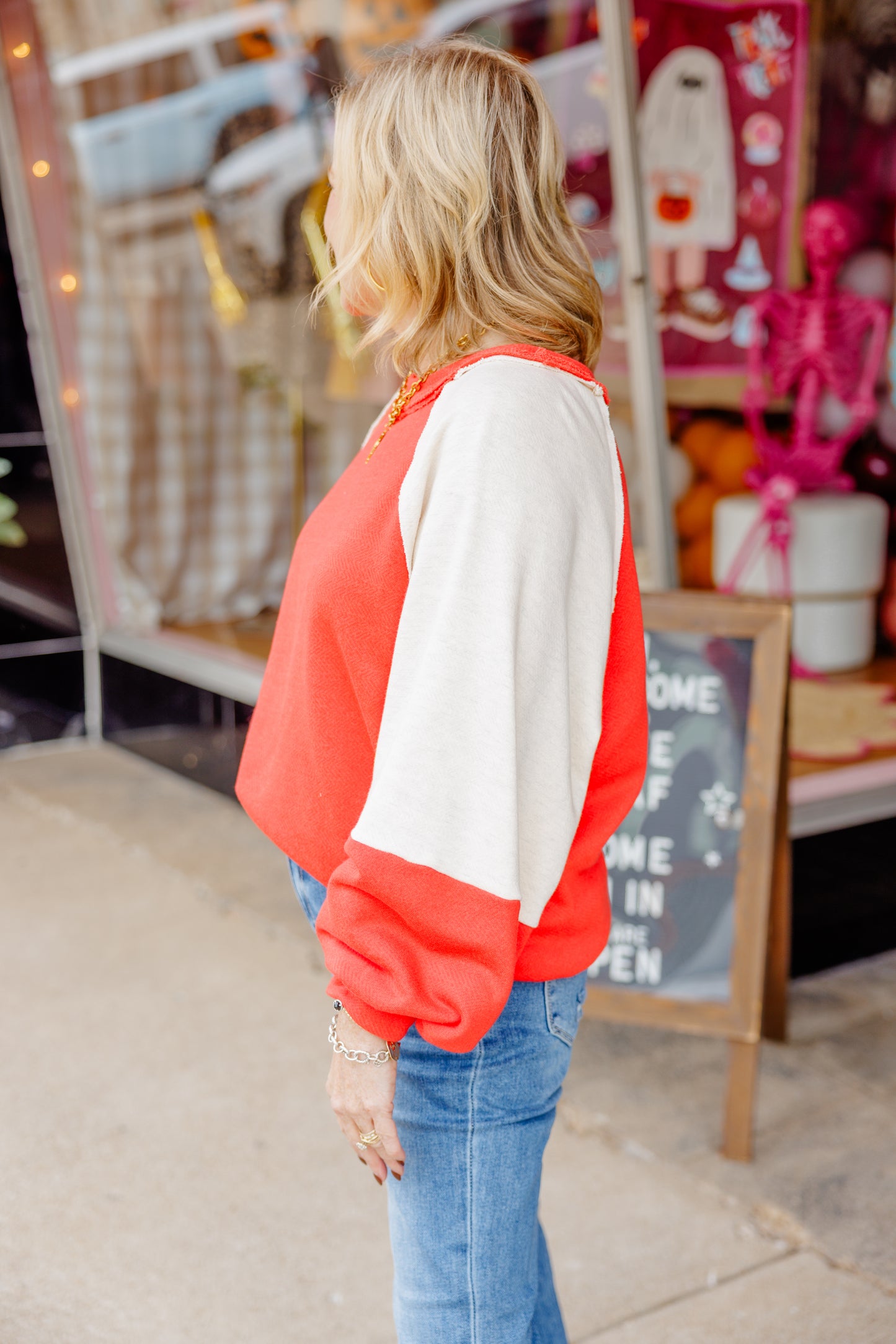 Red Contrast Sweatshirt Top
