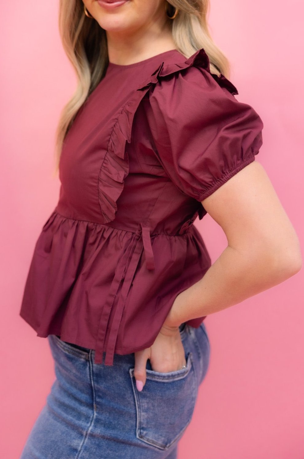 Maroon Peplum Top