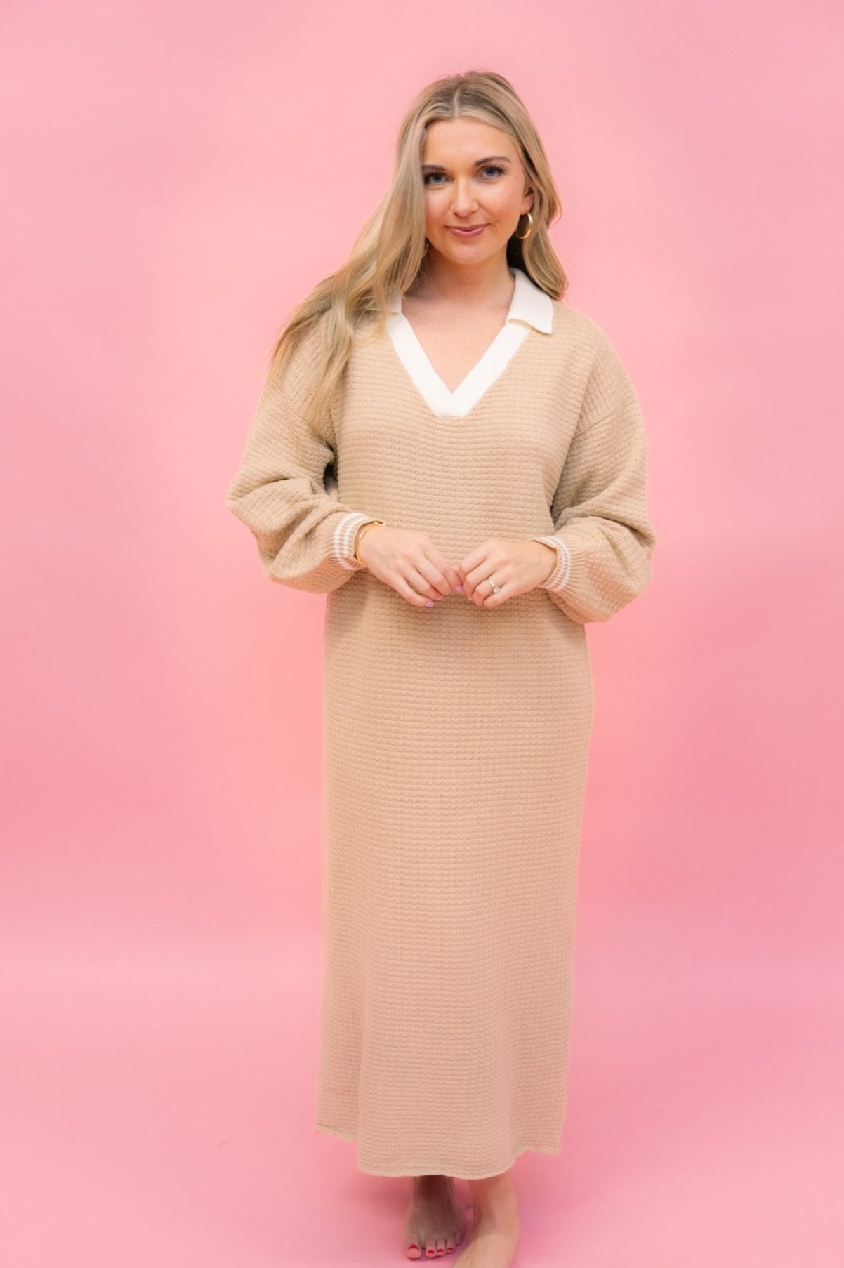 Taupe Contrast Sweater Midi Dress