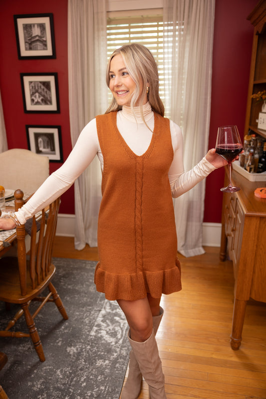 Rust Sleeveless Sweater Mini Dress