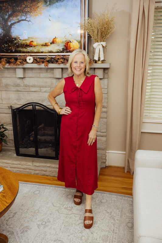 Burgundy Sailor Midi Dress