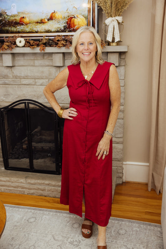 Burgundy Sailor Midi Dress