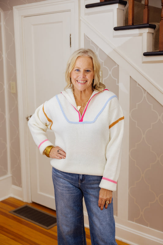 Ivory Multicolor Half Zip Sweater