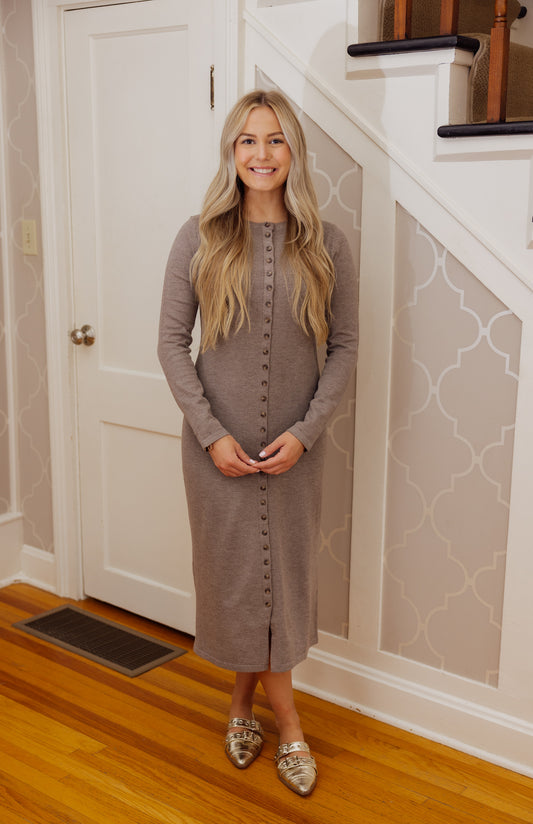 Mocha Button Sweater Dress
