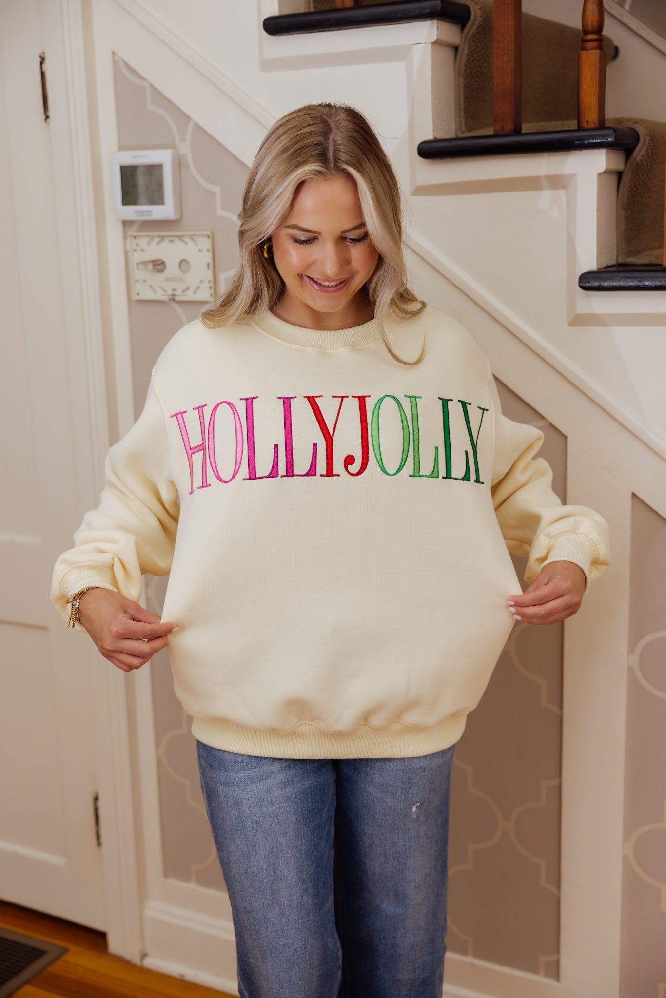 Holly Jolly Embroidered Sweatshirt