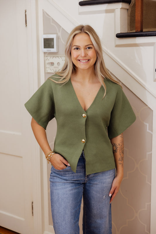 Olive V-Neck Cardigan