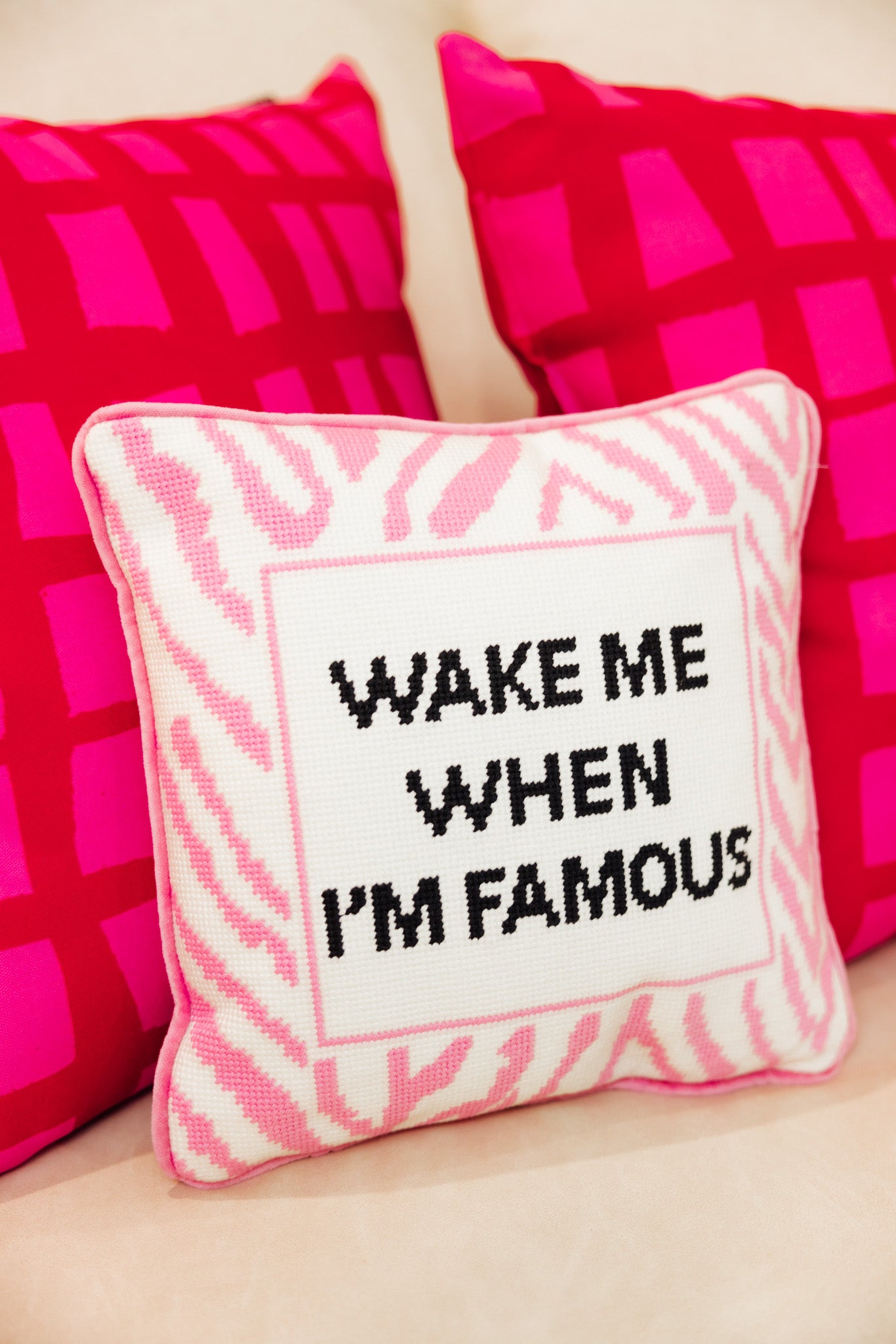 Wake When Famous Needlepoint Pillow