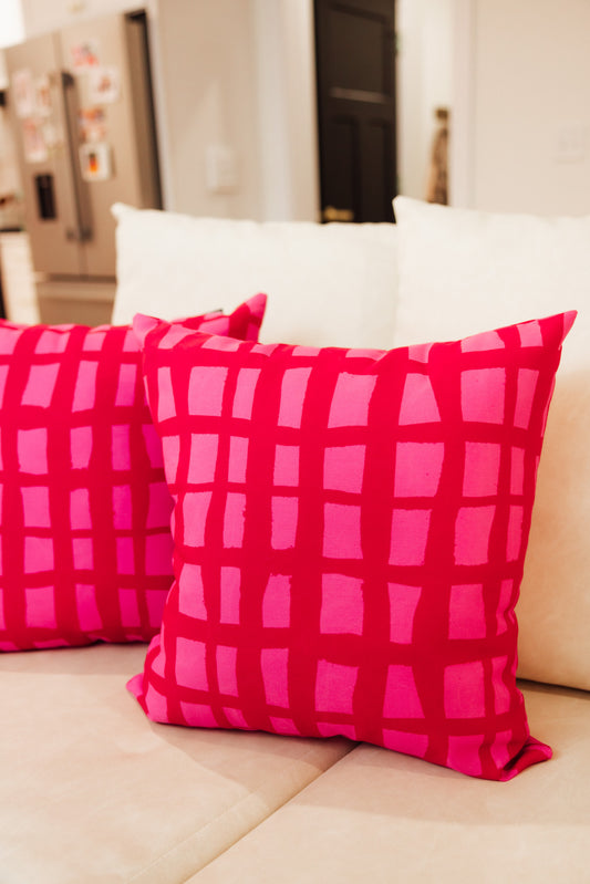 Pink + Red Checkered Throw Pillow