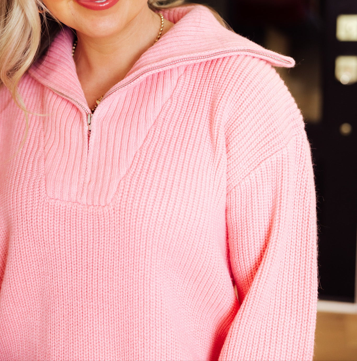 Pink/Red Contrast Zip Sweater