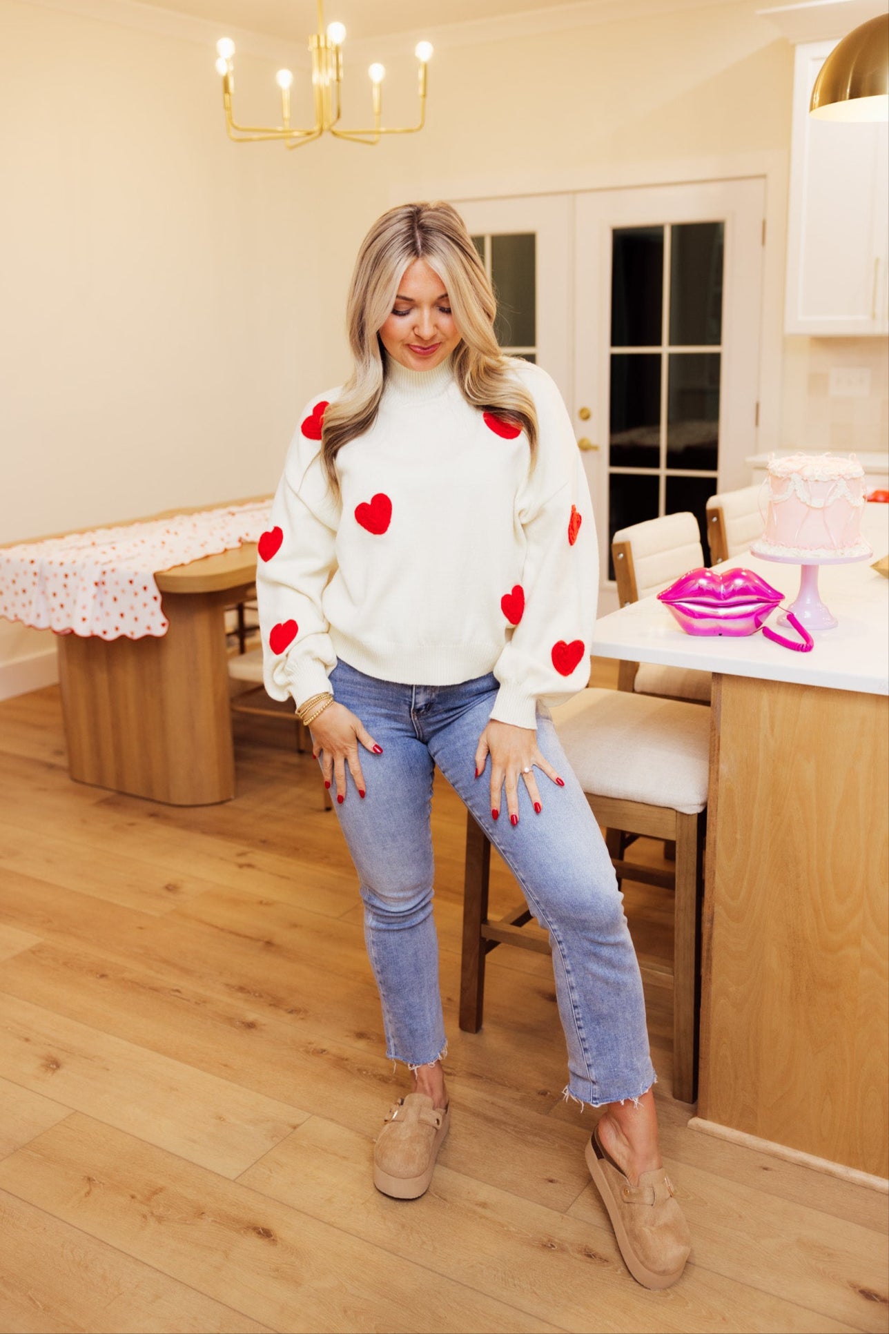 Cream 3D Heart Sweater